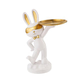 Maxbell Chinese Style Rabbit Figurine Art Crafts Jewelry Tray for Party Table Decor White