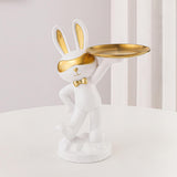 Maxbell Chinese Style Rabbit Figurine Art Crafts Jewelry Tray for Party Table Decor White