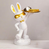 Maxbell Chinese Style Rabbit Figurine Art Crafts Jewelry Tray for Party Table Decor White