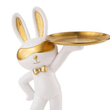 Maxbell Chinese Style Rabbit Figurine Art Crafts Jewelry Tray for Party Table Decor White