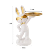 Maxbell Chinese Style Rabbit Figurine Art Crafts Jewelry Tray for Party Table Decor White