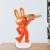 Maxbell Chinese Style Rabbit Figurine Art Crafts Jewelry Tray for Party Table Decor Orange