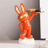 Maxbell Chinese Style Rabbit Figurine Art Crafts Jewelry Tray for Party Table Decor Orange