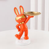 Maxbell Chinese Style Rabbit Figurine Art Crafts Jewelry Tray for Party Table Decor Orange