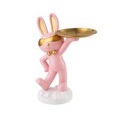 Maxbell Chinese Style Rabbit Figurine Art Crafts Jewelry Tray for Party Table Decor Pink