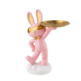 Maxbell Chinese Style Rabbit Figurine Art Crafts Jewelry Tray for Party Table Decor Pink