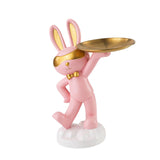 Maxbell Chinese Style Rabbit Figurine Art Crafts Jewelry Tray for Party Table Decor Pink