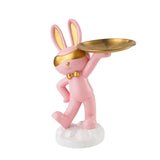 Maxbell Chinese Style Rabbit Figurine Art Crafts Jewelry Tray for Party Table Decor Pink