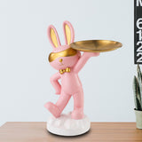 Maxbell Chinese Style Rabbit Figurine Art Crafts Jewelry Tray for Party Table Decor Pink