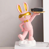 Maxbell Chinese Style Rabbit Figurine Art Crafts Jewelry Tray for Party Table Decor Pink