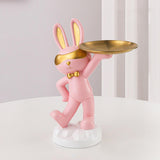 Maxbell Chinese Style Rabbit Figurine Art Crafts Jewelry Tray for Party Table Decor Pink