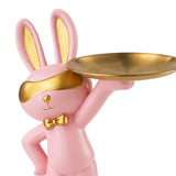 Maxbell Chinese Style Rabbit Figurine Art Crafts Jewelry Tray for Party Table Decor Pink