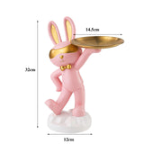 Maxbell Chinese Style Rabbit Figurine Art Crafts Jewelry Tray for Party Table Decor Pink