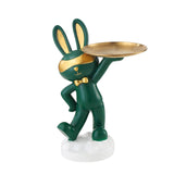 Maxbell Chinese Style Rabbit Figurine Art Crafts Jewelry Tray for Party Table Decor Green