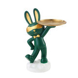 Maxbell Chinese Style Rabbit Figurine Art Crafts Jewelry Tray for Party Table Decor Green