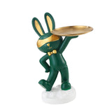 Maxbell Chinese Style Rabbit Figurine Art Crafts Jewelry Tray for Party Table Decor Green