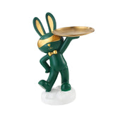 Maxbell Chinese Style Rabbit Figurine Art Crafts Jewelry Tray for Party Table Decor Green