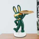 Maxbell Chinese Style Rabbit Figurine Art Crafts Jewelry Tray for Party Table Decor Green