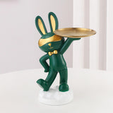 Maxbell Chinese Style Rabbit Figurine Art Crafts Jewelry Tray for Party Table Decor Green