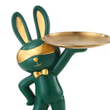 Maxbell Chinese Style Rabbit Figurine Art Crafts Jewelry Tray for Party Table Decor Green