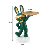 Maxbell Chinese Style Rabbit Figurine Art Crafts Jewelry Tray for Party Table Decor Green