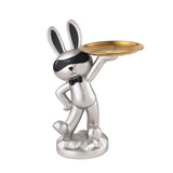 Maxbell Chinese Style Rabbit Figurine Art Crafts Jewelry Tray for Party Table Decor Argent