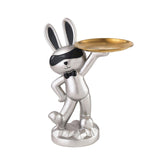 Maxbell Chinese Style Rabbit Figurine Art Crafts Jewelry Tray for Party Table Decor Argent