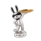 Maxbell Chinese Style Rabbit Figurine Art Crafts Jewelry Tray for Party Table Decor Argent