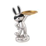 Maxbell Chinese Style Rabbit Figurine Art Crafts Jewelry Tray for Party Table Decor Argent