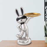 Maxbell Chinese Style Rabbit Figurine Art Crafts Jewelry Tray for Party Table Decor Argent