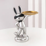 Maxbell Chinese Style Rabbit Figurine Art Crafts Jewelry Tray for Party Table Decor Argent