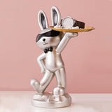 Maxbell Chinese Style Rabbit Figurine Art Crafts Jewelry Tray for Party Table Decor Argent