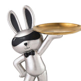 Maxbell Chinese Style Rabbit Figurine Art Crafts Jewelry Tray for Party Table Decor Argent