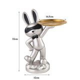 Maxbell Chinese Style Rabbit Figurine Art Crafts Jewelry Tray for Party Table Decor Argent