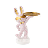 Maxbell Chinese Style Rabbit Figurine Art Crafts Jewelry Tray for Party Table Decor Pink Spots