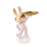 Maxbell Chinese Style Rabbit Figurine Art Crafts Jewelry Tray for Party Table Decor Pink Spots