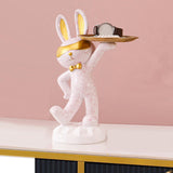 Maxbell Chinese Style Rabbit Figurine Art Crafts Jewelry Tray for Party Table Decor Pink Spots