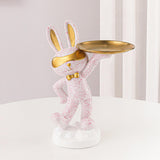 Maxbell Chinese Style Rabbit Figurine Art Crafts Jewelry Tray for Party Table Decor Pink Spots