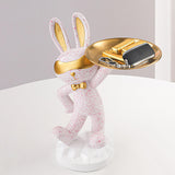 Maxbell Chinese Style Rabbit Figurine Art Crafts Jewelry Tray for Party Table Decor Pink Spots