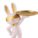 Maxbell Chinese Style Rabbit Figurine Art Crafts Jewelry Tray for Party Table Decor Pink Spots