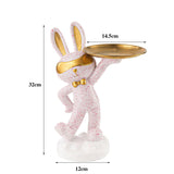 Maxbell Chinese Style Rabbit Figurine Art Crafts Jewelry Tray for Party Table Decor Pink Spots