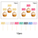 Maxbell 12Pcs 2023 Cupcake Topper Glitter for Party Decor Birthday Theme Supplies Aureate