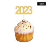 Maxbell 12Pcs 2023 Cupcake Topper Glitter for Party Decor Birthday Theme Supplies Aureate