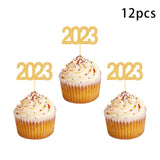 Maxbell 12Pcs 2023 Cupcake Topper Glitter for Party Decor Birthday Theme Supplies Aureate
