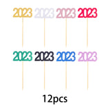 Maxbell 12Pcs 2023 Cupcake Topper Glitter for Party Decor Birthday Theme Supplies Aureate