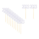 Maxbell 12Pcs 2023 Cupcake Topper Glitter for Party Decor Birthday Theme Supplies Argent
