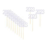 Maxbell 12Pcs 2023 Cupcake Topper Glitter for Party Decor Birthday Theme Supplies Argent