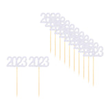 Maxbell 12Pcs 2023 Cupcake Topper Glitter for Party Decor Birthday Theme Supplies Argent
