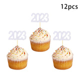 Maxbell 12Pcs 2023 Cupcake Topper Glitter for Party Decor Birthday Theme Supplies Argent