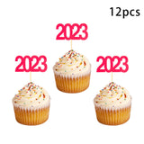 Maxbell 12Pcs 2023 Cupcake Topper Glitter for Party Decor Birthday Theme Supplies Red